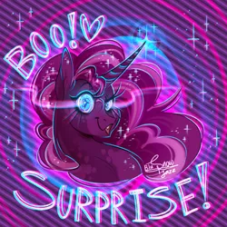 Size: 2593x2593 | Tagged: safe, artist:snowballflo, derpibooru import, pinkie pie, alicorn, pony, alicornified, alternate hairstyle, female, glowing horn, horn, image, magic, mare, markings, nightmare pinkie, nightmarified, open mouth, pinkiecorn, png, race swap, solo, xk-class end-of-the-world scenario
