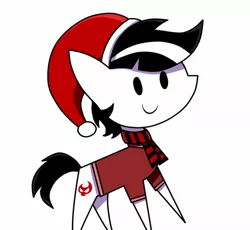 Size: 1172x1080 | Tagged: safe, artist:whitelie, derpibooru import, oc, oc:white lie, pony, chibi, christmas, clothes, hat, holiday, image, png, pointy ponies, santa hat, scarf, shirt, simple background, smiling, white background