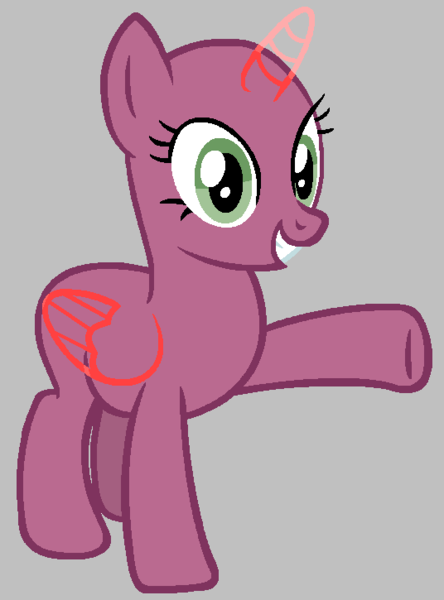 Size: 536x725 | Tagged: safe, artist:diamondbellefan25, derpibooru import, alicorn, pony, the return of harmony, bald, base, female, folded wings, gray background, grin, image, mare, png, raised leg, simple background, smiling, wings