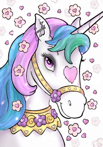 Size: 339x480 | Tagged: safe, artist:mariashek, derpibooru import, princess celestia, alicorn, pony, female, floating heart, flower, flower in hair, harness, heart, horse face, image, jpeg, piercing, solo, tack