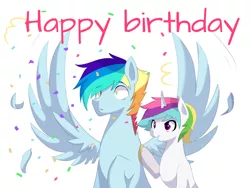 Size: 2828x2121 | Tagged: safe, artist:kraytt-05, derpibooru import, oc, oc:panela, oc:philadelfia, unofficial characters only, pegasus, unicorn, gay, image, jpeg, male, oc x oc, offspring, offspring shipping, parent:rainbow dash, parent:soarin', parents:soarindash, shipping, simple background, spread wings, white background, wingboner, wings