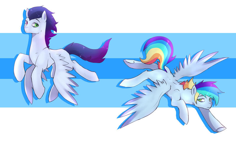 Size: 3162x1897 | Tagged: safe, artist:kraytt-05, derpibooru import, oc, oc:fallout, oc:philadelfia, unofficial characters only, pegasus, pony, brothers, duo, image, interdimensional siblings, jpeg, male, offspring, parent:rainbow dash, parent:soarin', parents:soarindash, siblings, stallion