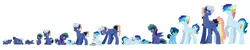 Size: 5475x1095 | Tagged: safe, artist:kraytt-05, derpibooru import, oc, oc:chasing cloud, oc:philadelfia, oc:rainbow thunder, unnamed oc, pony, age progression, baby, baby pony, brothers, colt, female, filly, image, jpeg, male, offspring, parent:rainbow dash, parent:soarin', parents:soarindash, siblings, simple background, white background