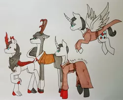 Size: 3336x2714 | Tagged: safe, artist:agdapl, derpibooru import, ponified, alicorn, deer, kirin, pony, unicorn, alicornified, antlers, crossover, deerified, hoof fluff, horn, image, jpeg, kirinified, leonine tail, male, medic, multeity, race swap, raised hoof, signature, smiling, species swap, team fortress 2, traditional art