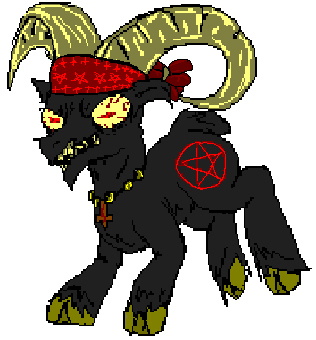 Size: 316x340 | Tagged: safe, artist:damset, derpibooru import, goat, them's fightin' herds, 1000 hours in ms paint, abaddon, brimstone, community related, crate, crossover, daemon, female, image, jpeg, ms paint, pixel art, shanty (tfh), the binding of isaac