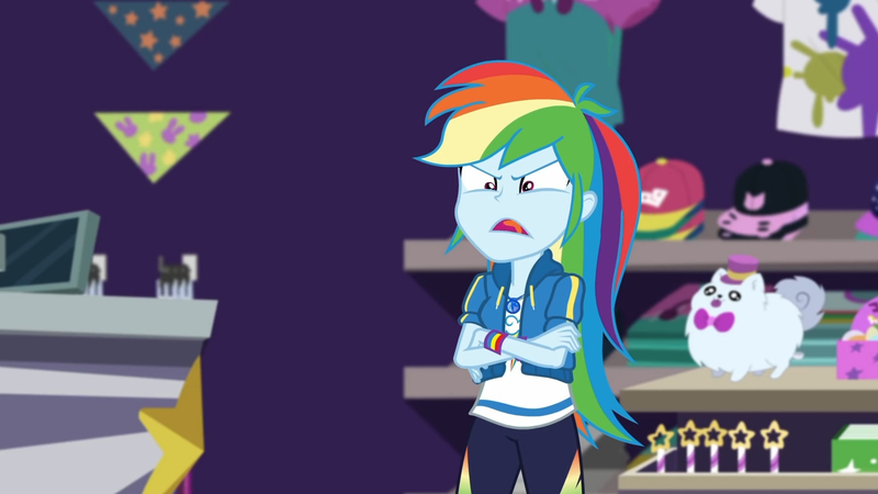 Size: 3410x1920 | Tagged: safe, derpibooru import, screencap, rainbow dash, equestria girls, equestria girls series, holidays unwrapped, spoiler:eqg series (season 2), angry, clothes, crossed arms, cutie mark, cutie mark on clothes, dashing through the mall, faic, female, geode of super speed, hoodie, image, jewelry, jpeg, magical geodes, necklace, open mouth, ragebow dash, rainbow dash is best facemaker, solo