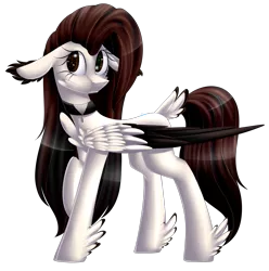 Size: 2437x2460 | Tagged: safe, artist:mediasmile666, derpibooru import, oc, unofficial characters only, pegasus, pony, art trade, female, floppy ears, folded wings, image, mare, png, raised hoof, simple background, solo, standing, tail feathers, transparent background, wings