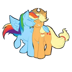 Size: 2000x2000 | Tagged: safe, artist:katsaka, derpibooru import, applejack, rainbow dash, earth pony, pegasus, pony, appledash, female, image, kiss on the cheek, kissing, lesbian, mare, png, shipping, simple background, transparent background