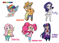 Size: 2500x1828 | Tagged: safe, artist:squeezemelittle, derpibooru import, applejack, fluttershy, pinkie pie, rainbow dash, rarity, twilight sparkle, human, female, horn, horned humanization, humanized, image, mane six, png, simple background, transparent background, winged humanization, wings