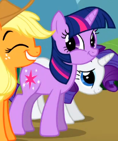 Size: 232x277 | Tagged: safe, derpibooru import, screencap, applejack, rarity, twilight sparkle, earth pony, pony, unicorn, swarm of the century, cropped, eyes closed, faic, female, great moments in animation, image, looking at you, majestic as fuck, mare, png, smiling, smirk, twiface, twilight sparkle is best facemaker, unicorn twilight, varying degrees of want, wrong neighborhood