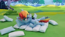 Size: 1920x1080 | Tagged: safe, derpibooru import, screencap, rainbow dash, pony, my little pony: pony life, my little pony: stop motion short, pillow fight (short), image, pillow, png, solo, stop motion