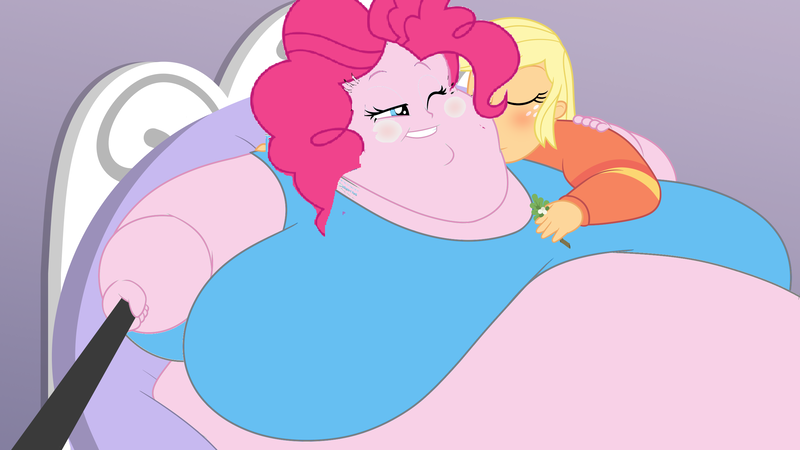 Size: 2560x1440 | Tagged: suggestive, artist:neongothic, artist:thegothengine, deleted from derpibooru, derpibooru import, edit, applejack, pinkie pie, equestria girls, 1000 hours in ms paint, applepie, breasts, fat, fat boobs, female, image, lesbian, obese, png, pudgy pie, shipping