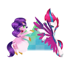 Size: 1280x1296 | Tagged: safe, artist:andromedasparkz, derpibooru import, pipp petals, zipp storm, pegasus, pony, spoiler:g5, cloven hooves, female, flying, g5, image, mare, png, royalty, siblings, sisters