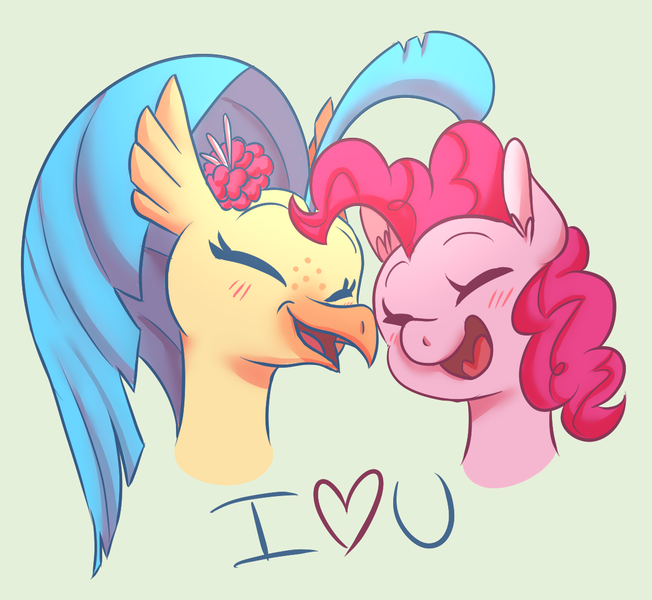 Size: 1174x1080 | Tagged: safe, artist:mayaliicious, derpibooru import, pinkie pie, princess skystar, classical hippogriff, hippogriff, pegasus, pony, my little pony: the movie, bust, female, image, lesbian, png, shipping, skypie