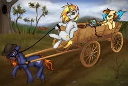 Size: 1354x914 | Tagged: safe, artist:megabait, derpibooru import, oc, unofficial characters only, pony, carriage, image, jpeg, merchant, road, trading wagon, wagon