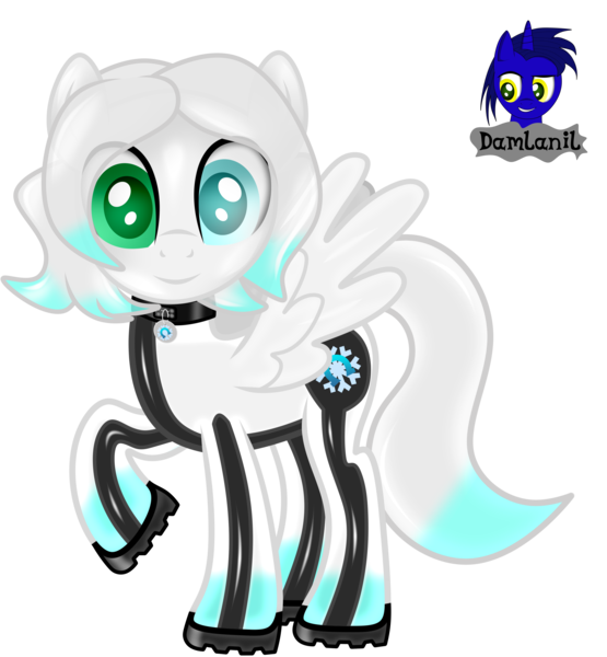 Size: 3840x4154 | Tagged: safe, artist:damlanil, derpibooru import, oc, oc:cold front, latex pony, original species, pegasus, pony, boots, clothes, collar, commission, cutie mark accessory, cutie mark collar, image, latex, latex suit, male, png, rubber, rubber drone, shiny, shiny mane, shoes, show accurate, stallion, suit, transformation, vector, wings