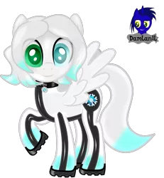 Size: 3840x4154 | Tagged: safe, artist:damlanil, derpibooru import, oc, oc:cold front, latex pony, original species, pegasus, pony, boots, clothes, collar, commission, cutie mark accessory, cutie mark collar, image, latex, latex suit, male, png, rubber, rubber drone, shiny, shiny mane, shoes, show accurate, stallion, suit, transformation, vector, wings