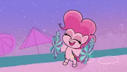 Size: 1920x1080 | Tagged: safe, derpibooru import, screencap, pinkie pie, earth pony, pony, my little pony: pony life, the best of the worst, spoiler:pony life s01e02, bipedal, cheering, cheerleader, eyes closed, female, image, open mouth, png, pom pom, solo