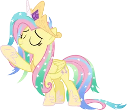Size: 3479x3000 | Tagged: safe, artist:cloudyglow, derpibooru import, fluttershy, pony, horse play, clothes, cosplay, costume, crown, female, image, jewelry, mare, png, regalia, shylestia, simple background, solo, transparent background, vector
