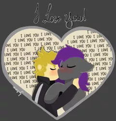 Size: 1015x1057 | Tagged: safe, artist:julie25609, derpibooru import, oc, oc:eis, oc:fritzy, unofficial characters only, human, pegasus, pony, blushing, couple, heart, hearts and hooves day, holiday, human oc, image, kissing, love, png, valentine's day