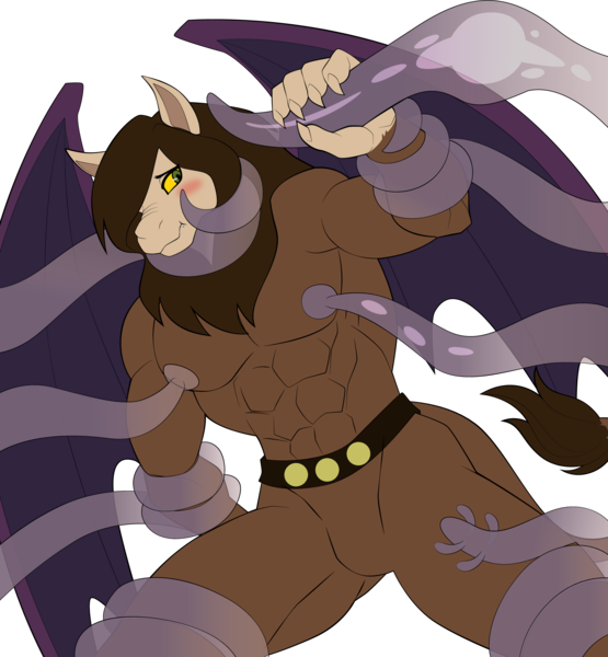 Size: 1933x2089 | Tagged: suggestive, artist:sparks220stars, derpibooru import, scorpan, abs, blushing, image, male, muscles, muscular male, no pony, pecs, png, tentacle porn, tentacles, tentacles on male