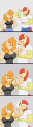 Size: 1848x7056 | Tagged: safe, artist:matchstickman, derpibooru import, bright mac, pear butter, anthro, earth pony, pony, abs, armpits, biceps, breasts, brightbutter, busty pear butter, clothes, comic, deltoids, duo, female, flexing, gray background, image, male, mare, matchstickman's pear buffer series, measuring tape, might mac, muscles, no dialogue, pear buffer, pecs, png, shipping, shirt, simple background, smack, stallion, straight