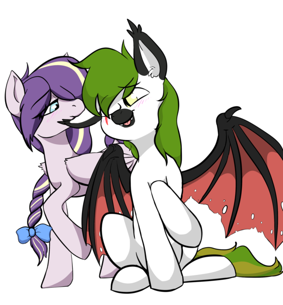 Size: 2500x2700 | Tagged: source needed, safe, anonymous artist, derpibooru import, oc, oc:azure serenity, oc:dagger strike, unofficial characters only, bat pony, pegasus, biting, blushing, ear bite, image, png, simple background, transparent background