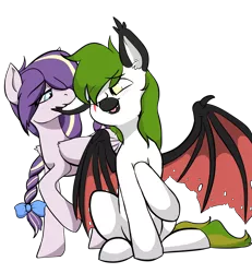 Size: 2500x2700 | Tagged: source needed, safe, anonymous artist, derpibooru import, oc, oc:azure serenity, oc:dagger strike, unofficial characters only, bat pony, pegasus, biting, blushing, ear bite, image, png, simple background, transparent background