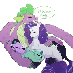 Size: 2500x2500 | Tagged: safe, artist:theartfox2468, derpibooru import, rarity, spike, oc, oc:ignatius spark, oc:jade gemstone, dracony, dragon, hybrid, pony, unicorn, alternate hairstyle, baby, brother and sister, description is relevant, dracony oc, eyes closed, father and child, father and daughter, father and son, female, grin, hug, image, interspecies offspring, leonine tail, male, mare, markings, mother and child, mother and daughter, mother and son, offspring, older, older spike, parent:rarity, parent:spike, parents:sparity, png, redesign, scar, shipping, siblings, simple background, smiling, sparity, straight, transparent background, twins, unshorn fetlocks, winged spike