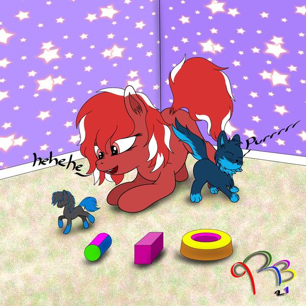 Size: 4096x4096 | Tagged: safe, derpibooru import, oc, oc:redbean, pony, female, filly, image, jpeg, playing, toy, wallpaper