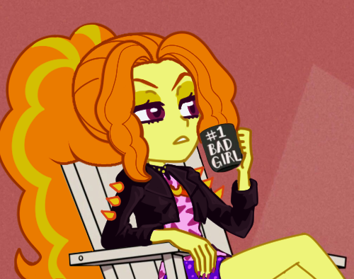 Size: 500x394 | Tagged: safe, artist:rileyav, derpibooru import, adagio dazzle, equestria girls, chair, clothes, coffee mug, female, image, jacket, lawn chair, mug, png, sitting, solo, the owl house