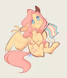 Size: 2076x2412 | Tagged: safe, artist:leapinglambs, derpibooru import, fluttershy, pegasus, pony, female, headcanon, image, jpeg, lgbt headcanon, mare, mouthpiece, pride, pride flag, solo, transgender pride flag