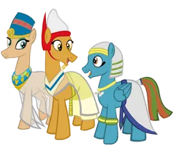 Size: 1280x1072 | Tagged: safe, artist:mr100dragon100, derpibooru import, oc, oc:ahmose, oc:amisi, oc:scarab, unofficial characters only, earth pony, pegasus, earth pony oc, egyptian, egyptian pony, image, pegasus oc, pharaoh, png, prince, queen, simple background, transparent background, wings