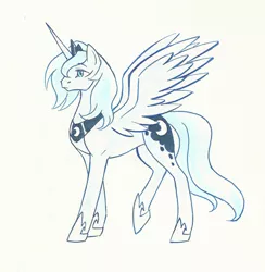 Size: 1416x1448 | Tagged: safe, artist:valkyrie-girl, derpibooru import, princess luna, alicorn, pony, female, image, jpeg, mare, simple background, solo, traditional art, white background