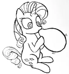 Size: 1605x1705 | Tagged: safe, artist:mizhisha, derpibooru import, rarity, pony, balloon, image, jpeg, solo, traditional art