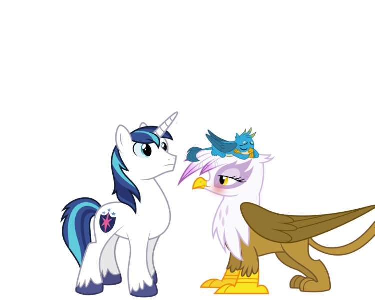 Size: 1280x1024 | Tagged: safe, artist:cloudyglow, artist:parclytaxel, artist:zutheskunk edits, derpibooru import, edit, vector edit, gallus, gilda, shining armor, gryphon, unicorn, alternate universe, blushing, chickub, father and child, father and son, female, gildarmor, image, interspecies, interspecies offspring, male, mother and child, mother and son, offspring, parent:shining armor, parents:gildarmor, png, shipping, simple background, sleeping, smiling, straight, transparent background, vector, younger