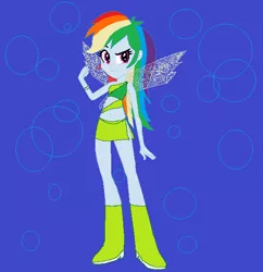 Size: 553x572 | Tagged: safe, artist:r-gonz, artist:selenaede, derpibooru import, rainbow dash, fairy, human, equestria girls, aisha, barely eqg related, base used, boots, clothes, crossover, fairy wings, fairyized, green clothes, green dress, high heel boots, high heels, image, layla, looking at you, magic winx, png, shoes, wings, winx, winx club, winxified