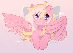 Size: 2886x2124 | Tagged: safe, artist:whitenoiseghost, derpibooru import, oc, oc:bay breeze, unofficial characters only, pegasus, blushing, bow, cute, hair bow, image, png, simple background, solo, wings