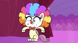 Size: 828x459 | Tagged: safe, derpibooru import, screencap, fluttershy, pegasus, pony, my little pony: pony life, spoiler:pony life, spoiler:pony life s02e19, clown, cute, flutterclown, image, jpeg, lolly-pop, shyabetes