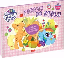 Size: 557x500 | Tagged: safe, derpibooru import, applejack, rainbow dash, bird, earth pony, pegasus, pony, apple, bipedal, food, fruit, grapes, hatless, image, jpeg, missing accessory, orange, polish, pumpkin, strawberry, vegetables