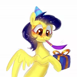 Size: 1197x1192 | Tagged: safe, artist:enderselyatdark, derpibooru import, oc, oc:mixi creamstar, unofficial characters only, pegasus, pony, birthday, birthday gift, cute, gift art, happy face, image, jpeg, pegasus oc, present, solo, wings