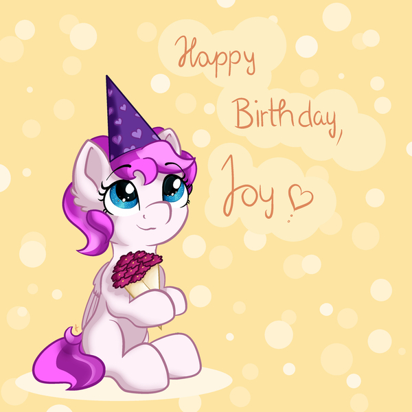 Size: 1280x1280 | Tagged: safe, artist:appleneedle, derpibooru import, oc, oc:lovely honesty, pegasus, pony, 2021, art, birthday, character, digital, draw, drawing, fanart, female, filly, flower, image, joy, jpeg, present, wish