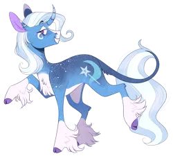 Size: 1585x1424 | Tagged: safe, artist:wanderingpegasus, derpibooru import, trixie, classical unicorn, pony, unicorn, alternate hairstyle, chest fluff, cloven hooves, female, freckles, grin, image, leg fluff, leonine tail, mare, markings, png, raised hoof, raised leg, simple background, smiling, smug, solo, transparent background, unshorn fetlocks