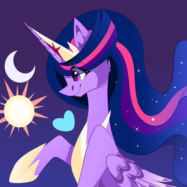 Size: 1080x1080 | Tagged: safe, artist:tessa_key_, derpibooru import, princess twilight 2.0, twilight sparkle, twilight sparkle (alicorn), alicorn, pony, the last problem, bust, ethereal mane, female, hoof shoes, horn, image, jewelry, jpeg, mare, older, older twilight, peytral, raised hoof, smiling, solo, starry mane, tiara, wings