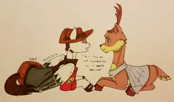 Size: 3303x1938 | Tagged: safe, artist:agdapl, derpibooru import, ponified, deer, pegasus, pony, antlers, clothes, crossover, deerified, dialogue, duo, hat, image, jpeg, male, signature, sniper, solo, species swap, stallion, team fortress 2, traditional art, two toned wings, wings