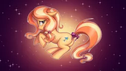 Size: 3840x2160 | Tagged: safe, artist:shydale, derpibooru import, gilded lily, pony, unicorn, abstract background, blushing, female, filly, image, patreon exclusive, png, solo, tail wrap