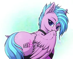 Size: 2466x1988 | Tagged: suggestive, artist:shydale, derpibooru import, oc, oc:apriori, unofficial characters only, pegasus, pony, abstract background, bedroom eyes, butt, butt freckles, clothes, collar, female, freckles, image, mare, patreon exclusive, piercing, plot, png, socks, solo, solo female, teenager