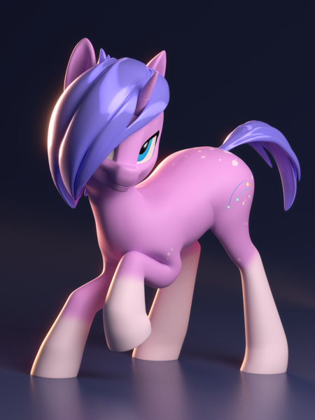 Size: 1200x1600 | Tagged: safe, artist:shydale, derpibooru import, oc, oc:startrail, unofficial characters only, pony, unicorn, 3d, blender, dappled, female, freckles, image, looking at you, patreon exclusive, png, raised hoof, simple background, smiling, socks (coat marking), solo, spots