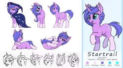 Size: 2465x1375 | Tagged: safe, artist:shydale, derpibooru import, oc, oc:startrail, unofficial characters only, pony, unicorn, angry, bedroom eyes, butt, cape, clothes, covering, curious, dappled, ear fluff, expressions, female, freckles, hat, image, laughing, mare, multiple poses, on back, one eye closed, patreon exclusive, plot, png, prone, reference sheet, simple background, sleepy, smug, socks (coat marking), solo, spots, tail covering, white background, wink, wizard hat, yawn