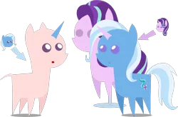 Size: 2580x1689 | Tagged: safe, artist:estories, derpibooru import, edit, editor:slayerbvc, vector edit, starlight glimmer, trixie, pony, unicorn, :o, bald, casual nudity, dilated pupils, female, furless, furless edit, image, implied narcissism, mare, nudity, open mouth, png, pointy ponies, ponyquin, ponysuit, simple background, starlight glimmer suit, transparent background, vector